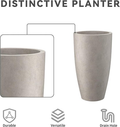 Kante 23.6" H Weathered Concrete Finish Concrete Tall Planters Large Outdoor Indoor Decorative Plant Pots with Drainage Hole and Rubber Plug, Modern Tapered Style for Home and Garden
