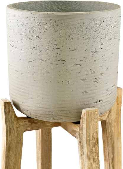 Serene Spaces Living Minimalist Cement Planter with Wooden Legs – Sleek Planter for Succulents, Cacti, Indoor Greenery, Versatile, Durable Plant Pot for Home or Office, 11.5" Diameter & 20.5" Tall