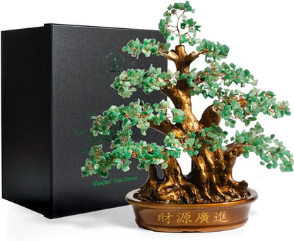 Natural Aventurine (1,300 Gemstone Count) Chakra Crystal Tree with Healing Properties - Home & Office Bonsai Feng Shui Money Tree Decoration for Luck, Success and Intelligence - 18"
