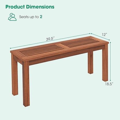 Tangkula Patio Wood Bench, 2-Person Solid Wood Bench with Slatted Seat, 39.5” Long Loveseat with Stable Wood Frame, Indoor Outdoor Dining Bench for Backyard, Poolside, Entryway (2)
