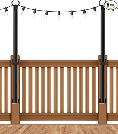 5 Ft String Light Poles 2 Pack, String Light Poles for Outside with Fixing Clips,Hanging Light Poles for Deck Fence Garden Backyard Wall Bistro,Metal Poles for Outdoor String Lights
