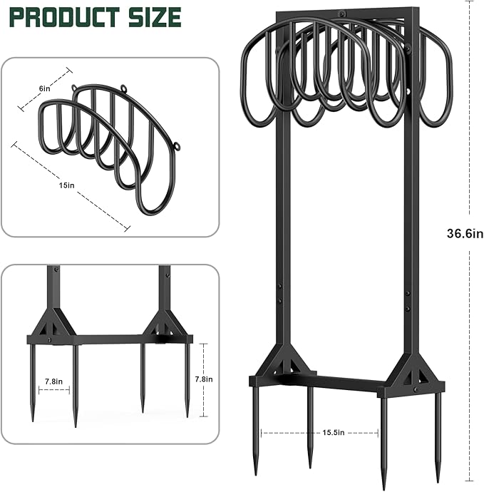 Garden Hose Holder Freestanding, Water Hose Holders for Outside with 4 Spikes, Hose Reels Double-Sided Heavy Duty Metal Hose Stand Holds 150ft Hose, Garden Hose Storage Rack for Outside Yard Lawn