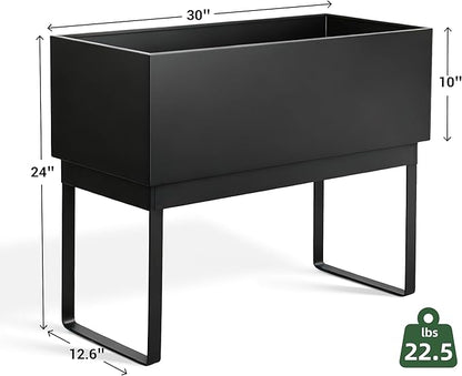 Worth Raised Metal Planter Box with Legs, 30"x12.5"x24" Elevated Garden Bed for Indoor & Outdoor Use – Matte Black Galvanized Steel Planter with Drainage Hole & Plug for Vegetables, Flowers & Herbs
