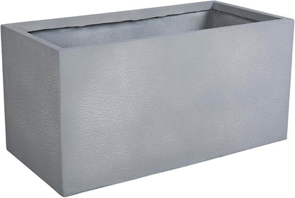 LeisureMod Flora Fiberstone and MGO Clay Planter, Mid-Century Modern Rectangular Planter Pot for Indoor and Outdoor in Grey (12" Height)