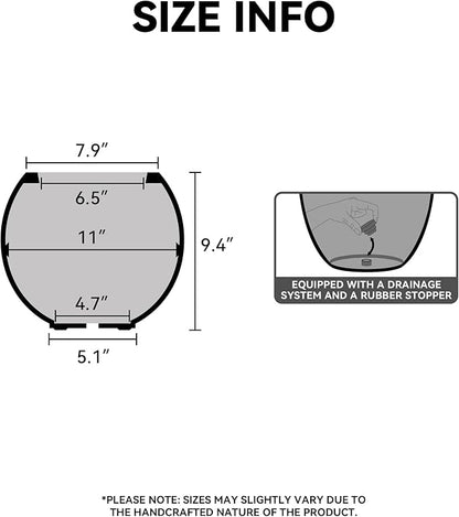Kante Round Concrete Flower Pot, 11 Inch Dia (7.9" Opening) Sphere Shape Design Planter with Drainage Hole and Rubber Plug for Indoor & Outdoor Plants, White Finish with Painted Interior