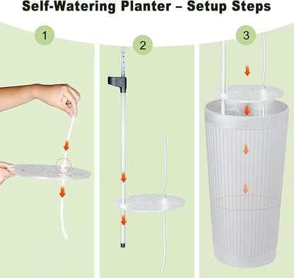 24" Tall Self Watering Planters for Indoor Plants, 2 Pack Large Plastic Outdoor Planter Pots with Built-In Water Reservoir and Level Indicator, Decorative Modern Flower Pots for Home & Patio (White)