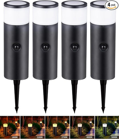 5CCT Low Voltage Bollard Pathway Lights, 4.5W 320LM 12-24V AC/DC Aluminum Waterproof Outdoor Landscape Cylinder Path Light, Glass head 4FT Corded with IP65 Wire Nuts, 4Pack 1800/2200/2700/4000/5000K