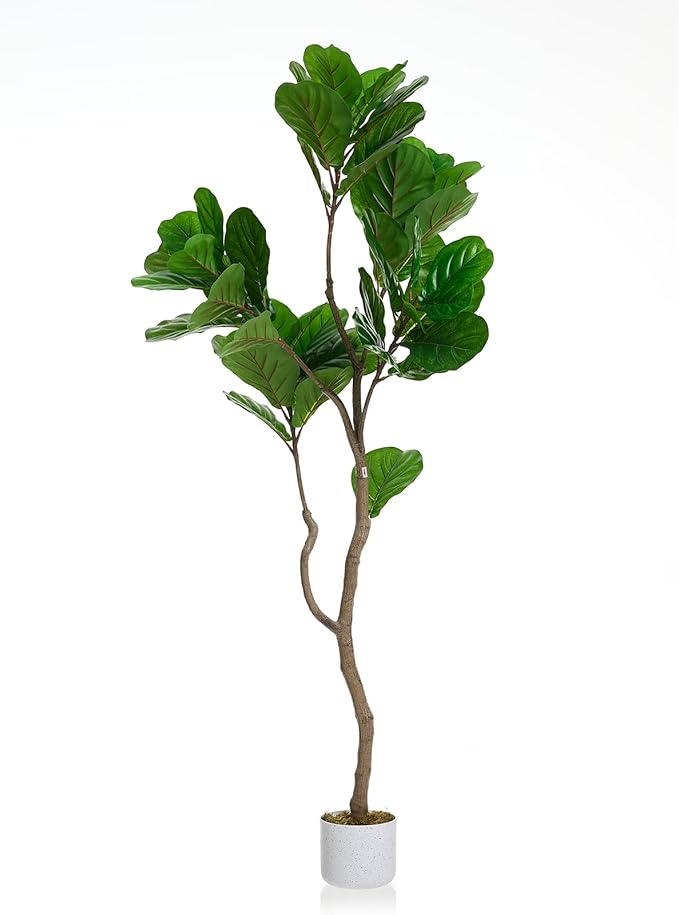 5FT Lifelike Fiddle Leaf Fig Tree with Realistic Trunk, Faux Indoor Plant in Pot for Home and Office Decoration