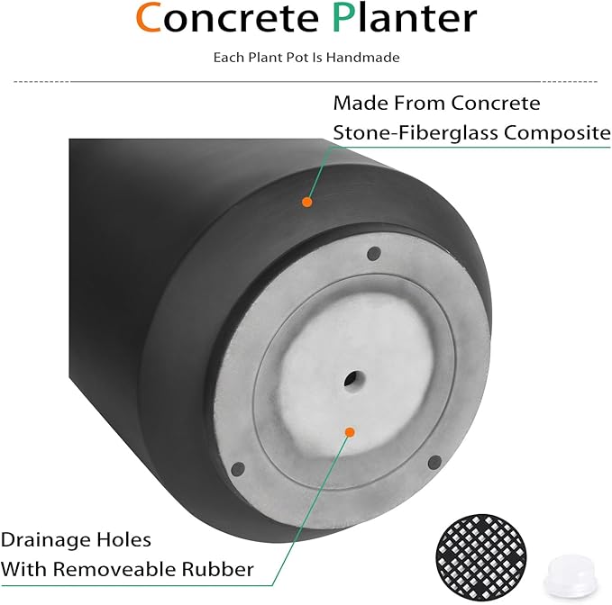 Concrete Planter Outdoor Indoor, Large Cement Plant Pots for Trees Flowers (Black, 17 inch)