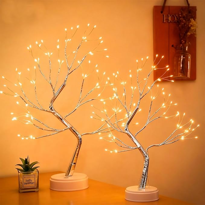 2 Pack Room Decor, 108 LED Tabletop Bonsai Tree Light, DIY Artificial Tree Lamp, Battery/USB Operated, Aesthetic Lamps for Living Room Bedroom Christmas Home Gifts House Decor