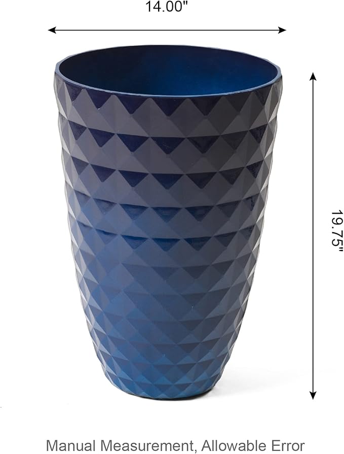 Glitzhome 19.75"H Tall Planters for Outdoor Plant,Tall Outdoor Planters with Drainage Holes,Faux Ceramic Diamond Textured,Large Gradient Cobalt Blue Planter Garden Flower Pots for Porch,Patio,Set of 2