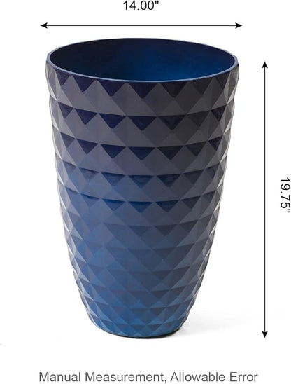Glitzhome 19.75"H Tall Planters for Outdoor Plant,Tall Outdoor Planters with Drainage Holes,Faux Ceramic Diamond Textured,Large Gradient Cobalt Blue Planter Garden Flower Pots for Porch,Patio,Set of 2