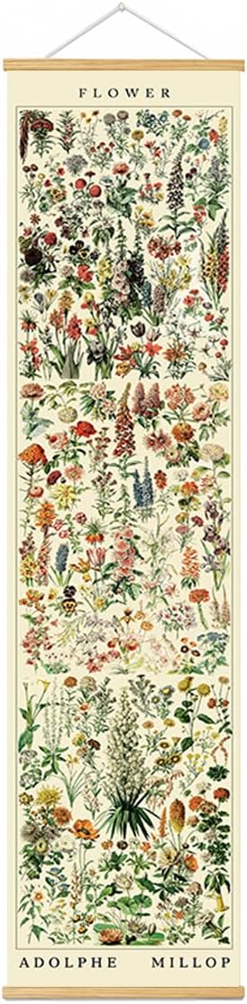 BAEMEFLE Vintage Flowers Poster Hanger Frame, Plant Floral Reference Chart Wall Decor Cottagecore Room Decor Aesthetic, Retro Style Wall Decor Art Painting Prints. (Long grass, 48L x 12W)