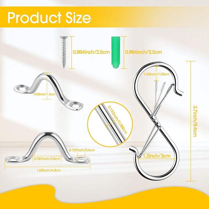 Dual Locking Heavy Duty Ceiling Hooks for Hanging Plants 55LB Max Load Plant Hooks for Hanging Plants Outdoor Indoor, for Bird Feeder, Wind Chimes,Garden Patio Balcony (2, Silver)