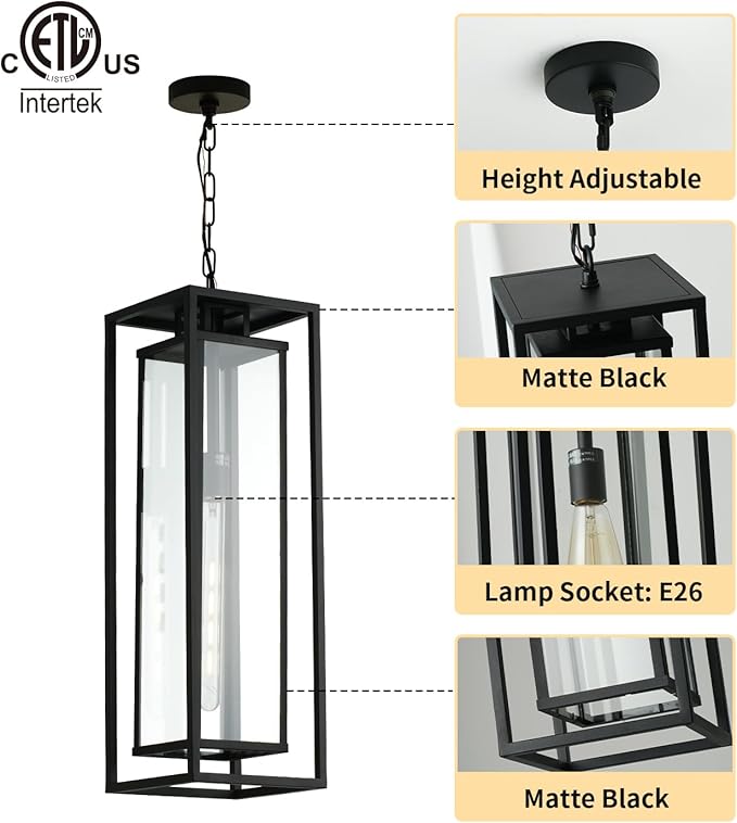 mirrea 24" Outdoor Pendant Lights for Front Porch Hanging Lamps for House Outside Lighting Fixture for Patio Exterior Chandelier for Entryway Ceiling Lanterns for Gazebo