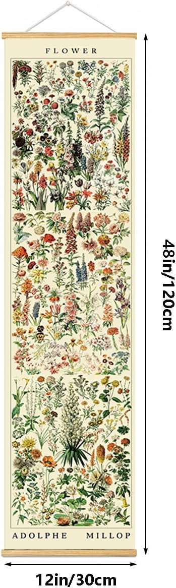 BAEMEFLE Vintage Flowers Poster Hanger Frame, Plant Floral Reference Chart Wall Decor Cottagecore Room Decor Aesthetic, Retro Style Wall Decor Art Painting Prints. (Long grass, 48L x 12W)