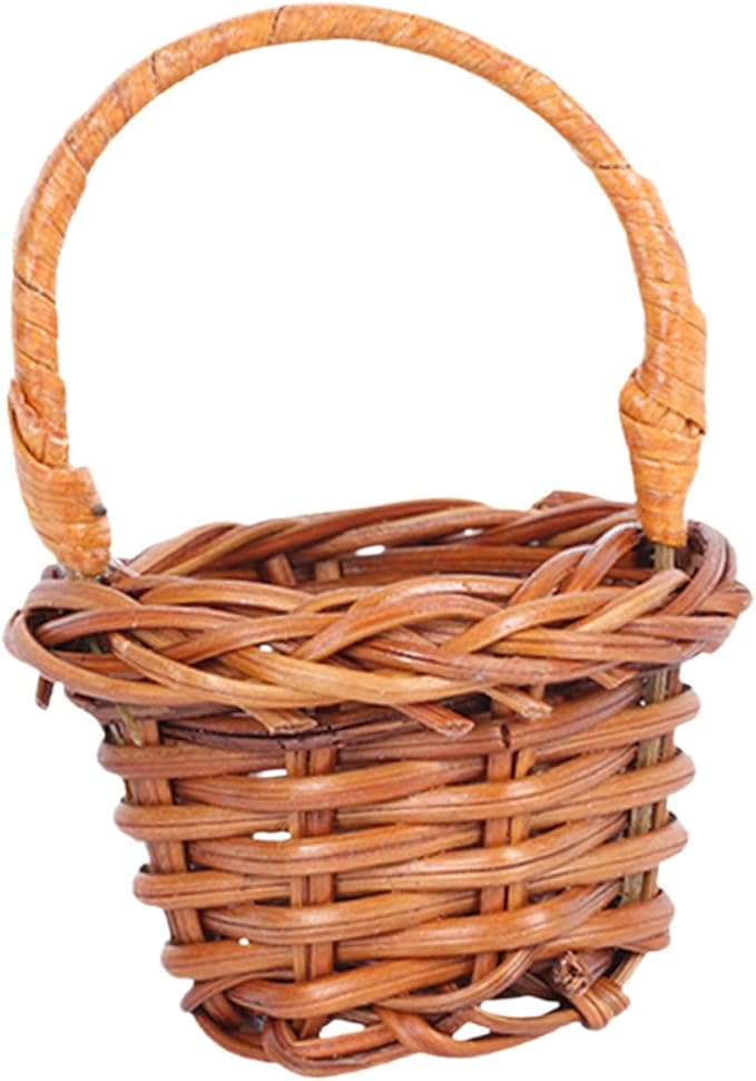 Miniature Rattan Flower Basket Mini Woven Basket Adorn for Dollhouse Decor Versatile Photo Prop Compact for Mini Flowers and Crafts