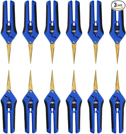 3 Packs Garden Pruning Shears with Curved Blades Trimming Scissors, Gardening Hand Pruning Snips Titanium Coated Precision Bonsai Pruning Shears, Convenient Flower Cutters(Blue)