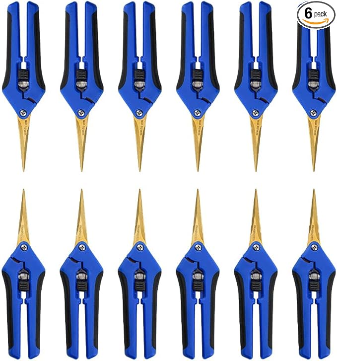 6 Packs Garden Pruning Shears with Curved Blades Trimming Scissors, Gardening Hand Pruning Snips Titanium Coated Precision Bonsai Pruning Shears, Convenient Flower Cutters(Blue)