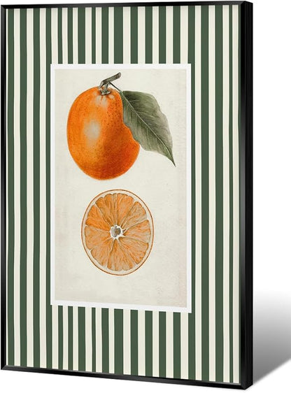 Vintage Green Striped Orange Fruit Canvas Wall Art Modern Farmhouse Botanical Kitchen Food Prints Posters Minimalist Colorful Aesthetic Pictures Boho Decor for Bedroom 20x30inch Metal Black Frame
