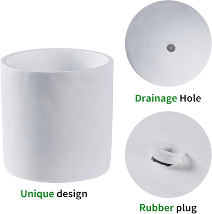 8 Inch Pot for Plants, Large Cement Planter with Drainage Hole, Mid-Century Modern Concrete Flower Pots for Home Decor, Office & Outdoor (White)
