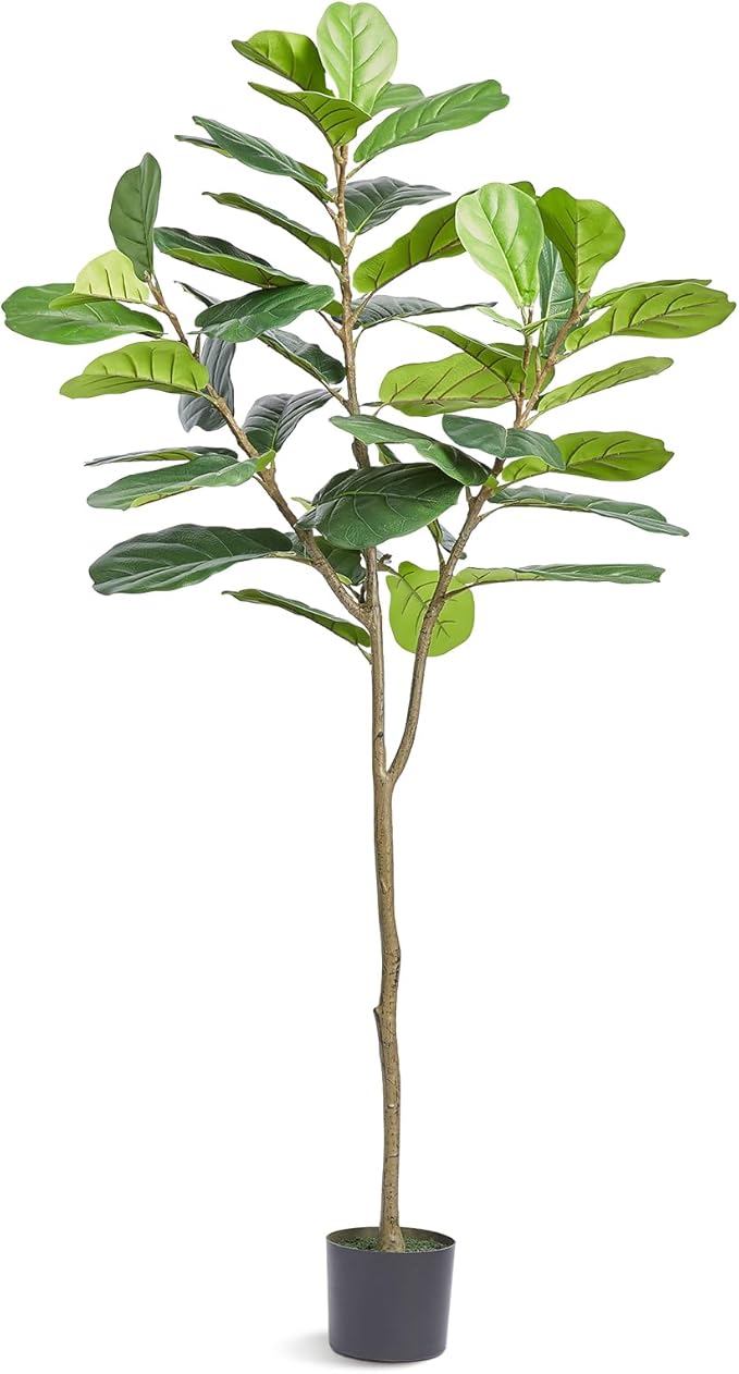 VEVOR Artificial Fiddle Leaf Fig Tree 6 FT, Secure PE Material & Anti-Tip Tilt Protection Low-Maintenance Faux Plant, Lifelike Green Fake Potted Tree for Home Office Warehouse Decor Indoor Outdoor