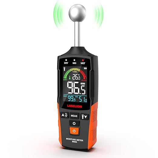 MS04 Pinless Moisture Meter with Ball Probe for Non-Destructive Area Scans Ideal for Wood Walls and Construction Materials Customizable Humidity Alarms Built-in Flashlight