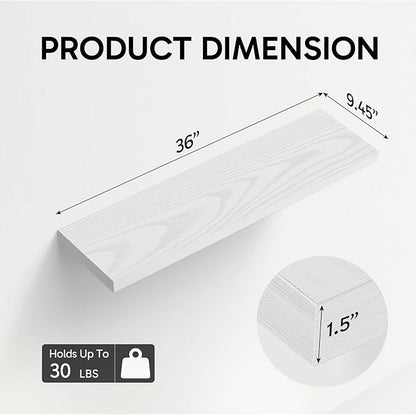 BAYKA White Floating Shelves for Wall, 36 inches Wall Mounted Rustic Wood Shelves for Bathroom, Bedroom, Living Room, for Book/Storage/Decor（Set of 3）