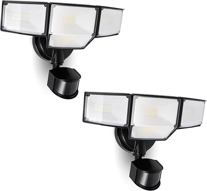 LUTEC 80W 9000LM LED Security Lights Motion Sensor Outdoor Lights, 4 Head LED Flood Lights Outdoor 5000K Daylight, IP65 Waterproof, Motion Detected Lights for Outside, Garage, Yard (Black) - 2 Pack