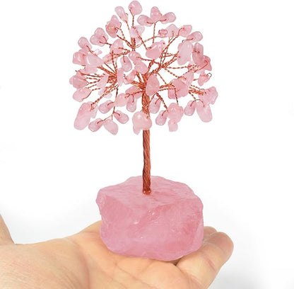 Rose Quartz Healing Crystal Tree，Natural Reiki Life Stone Base Copper Wire Tree Decor， Feng Shui Spiritual Energy for Pink Home Office Desk ， Ideal Meditation Gift for Women Men