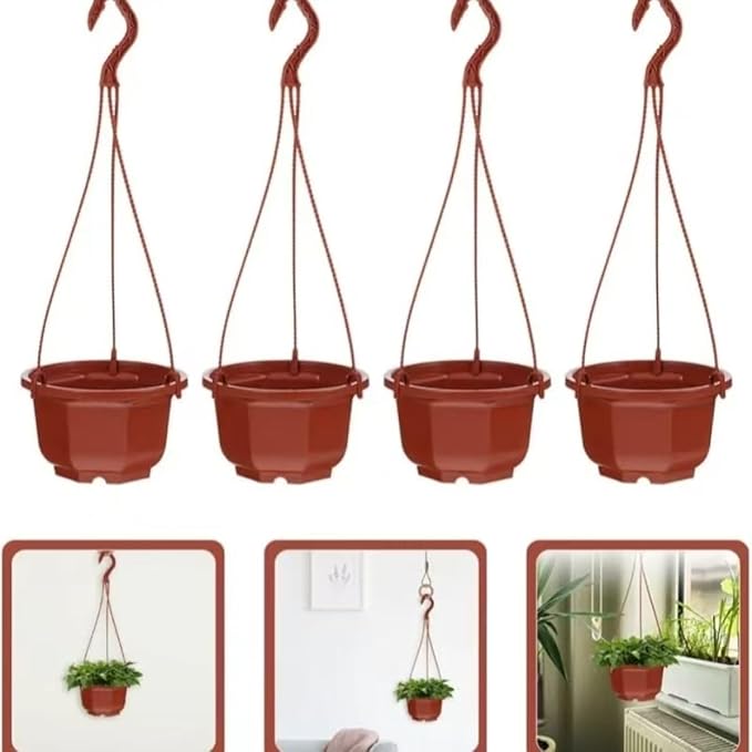 Plastic Plant Pots, 4“ Wall Hanging Flower Pot Hanging Nursery Pots Plastic Orchid Pot for Outdoor Indoor Garden Decor (4PCS)