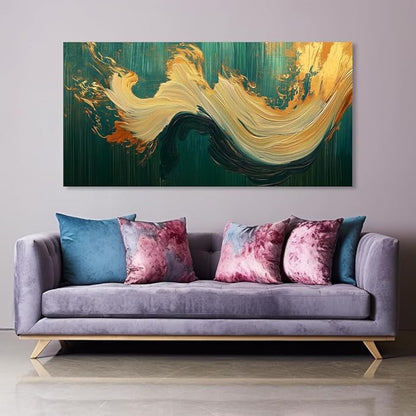 Abstract Marble Canvas Wall Art Paintings Green and Gold Canvas Wall Art Emerald Green Prints Posters Modern Abstract River Texture Pictures Wall Decor Artwork for Living Room, Bedroom, Office & Home Décor (24x48 Inches)