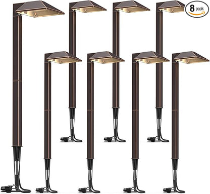 GOODSMANN Low Voltage Landscape Lights 8PK Landscape Lighting Kit Pathway Light Wired Outdoor Walkway Lights 0.7W LED 100 Lumen Oil Rubbed Bronze Finish Warm White with Cable Connectors Metal Stakes