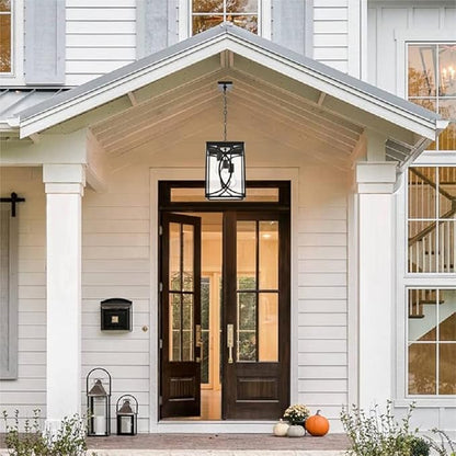 Outdoor Pendant Light Fixture, 3-Light Black Large Exterior Hanging Lantern with Clear Glass, Metal Outdoor Chandelier Porch Lighting for Front Porch Entrance