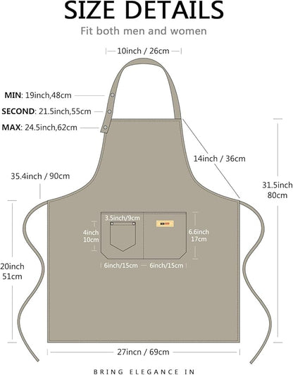 Adjustable Button Apron for Women Men Artist Painting Pottery Garden Cooking Kitchen Chef 3 Pockets Waterproof M-XXL