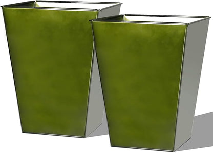 Worth Garden Large Metal Glazed Floor Planter Set of 2-14" Dia x 18" H - Luxurious Glossy Finish Green Tall Square Tapered Steel Plant Pots, Decor Flower Pot Indoor & Outdoor, Drainage Hole