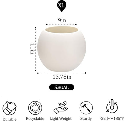 13.78”Dx11”H Lightweight Durable Modern Plastic Sphere Planter with Drainage Hole & Rubber Plug Weather Resistant,Planters for Indoor Plants & Outdoor,Large Plant Pot,(White, 9" Pot Opening)