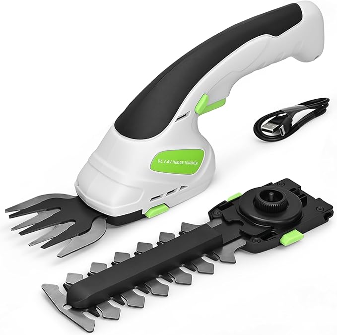 2-in-1 Cordless Hedge Trimmer, Handheld Hedge Trimmer & Cordless Grass Shear with 2.0Ah Rechargeable Battery and Type-C Cable – Electric Grass Trimmer for Garden, Yard, and Lawn