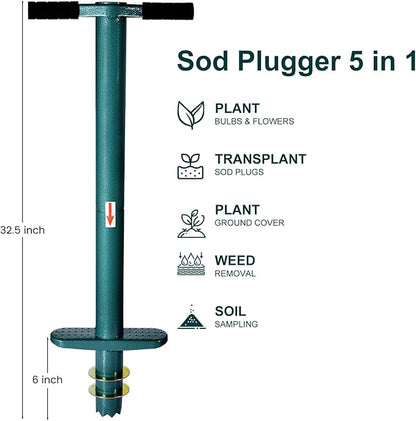 Sod Plugger Bulb Planter Planting Tool, Easy to Assemble Garden Trasnplanter with Serrated Base for Planting Grass Plug for Digging Holes Tulips, Daffodils, Iris