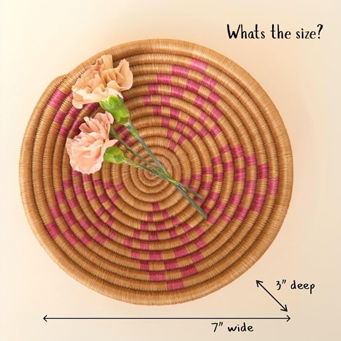 Small Decorative Bowl, Centerpiece, Storage, Organizaing, Home Décor Accents, Woven, Boho, 7" Wide, Pink