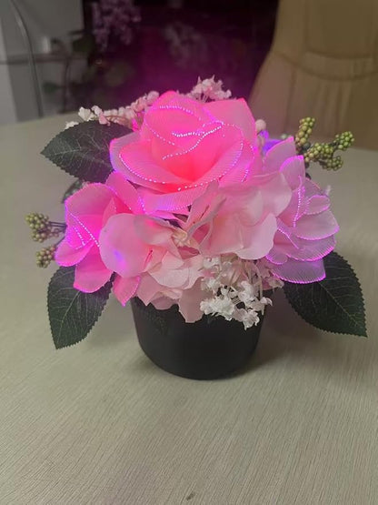 Artificial Floral Arrangement, Rose, Greenery, Fake Flower with RGB Led Light, Home Decor Rose Flower Lamp, Gift for Women, Valentines Day, Birthday, Wedding Anniversary