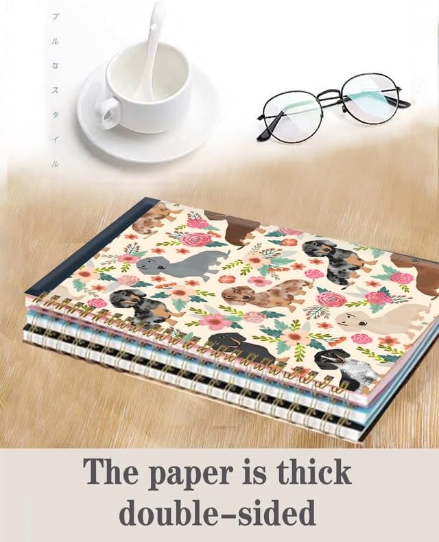 Spiral Journal Notebook,A5 Hardcover Lined Journals for Women Girl 6 x 8.3 in,120 Pages Thick Paper,Cute College Ruled Writing Notebook for Gifts Office Work School(Cute Dachshund Floral)
