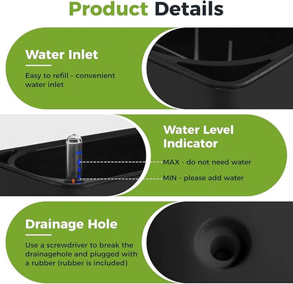 2 Pack Rectangular Self Watering Planter 15.6 x 5.4 in Window Sill Planters Indoor Rectangle Planter Self Watering Pots Plastic Plant pots with Drainage Holes Black Flower Pot (Black)