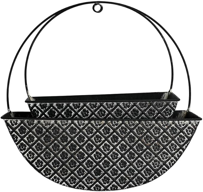 2-Piece Black Metal Planter Wall Hanging Baskets Decor Half-Moon Wall Mount Planter Set for Shabby Chic Farmhouse Outdoor Indoor Wall Decor