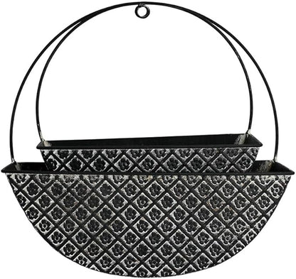 2-Piece Black Metal Planter Wall Hanging Baskets Decor Half-Moon Wall Mount Planter Set for Shabby Chic Farmhouse Outdoor Indoor Wall Decor