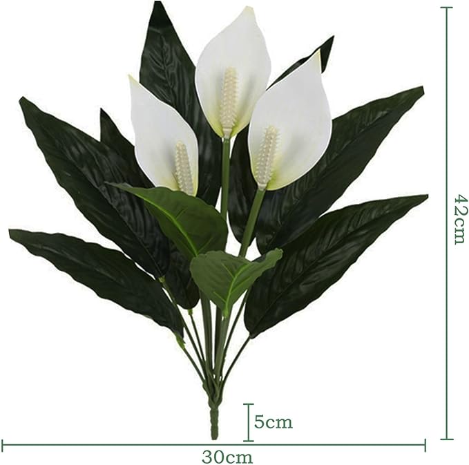 1 Pack Artificial Spathiphyllum Plant with White Flowers, 18-inch Faux Peace Lily Indoor Plant for Home Décor