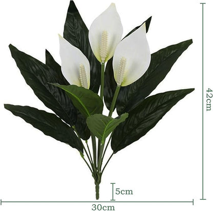 1 Pack Artificial Spathiphyllum Plant with White Flowers, 18-inch Faux Peace Lily Indoor Plant for Home Décor