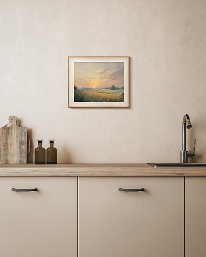 InSimSea Framed Wall Art Landscape Fall Print Shelf Decor Classic Vintage Meadow Wildflower Autumn Wall Picture Canvas Farmhouse Artwork for Bathroom Bedroom Decor Aesthetic 12L x 10W
