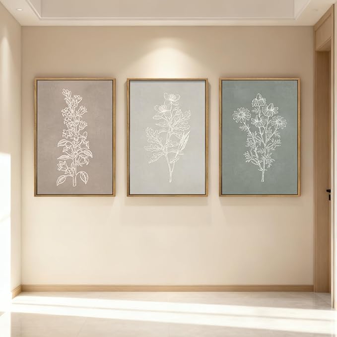 ANHUIB Neutral Botanical Wall Art Farmhouse Floral Paintings Boho Flower Wall Decor 16x24 Inch Set of 3 for Living Room Bedroom