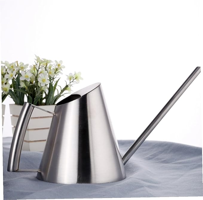 Lurrose Modern Stainless Steel Watering Can with Long Spout Ergonomic Handle Large Opening Sprinkling Pot for Indoor Outdoor Garden Plants House Flowers